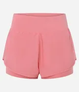 Bermuda deportiva tipo runner, color verde menta, confeccionada en microfibra con cintura elástica. Tiene un corte holgado y bajo redondeado.