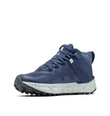 Bota de senderismo Columbia Facet 75 Mid Outdry, color azul oscuro con entresuela moteada en tono celeste. Presenta diseño de media caña con tecnología impermeable, soporte de TPU en el mediopié y suela con tracción avanzada.