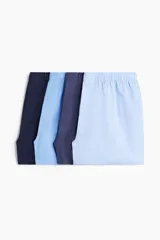 Pack de cuatro calzoncillos tipo boxer de algodón suave, con cintura elástica y bragueta con botones. Incluye dos unidades en azul marino y dos en celeste.