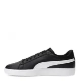 Championes Puma Smash 3.0 L de hombre, color blanco, con franja lateral Puma Formstrip en color negro. Presentan un logo Puma dorado en el lateral y suela de goma color crema.