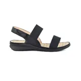 Sandalias bajas negras con dos tiras elásticas y plantilla acolchada.