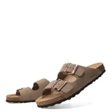 Sandalias tipo Birkenstock marca Freeway, color negro, con doble tira ajustable mediante hebillas metálicas y plantilla anatómica de corcho.