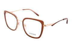 Armazón para lentes de acetato color marrón con detalles dorados, de forma cuadrada con bordes redondeados.