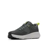 Championes de senderismo Columbia modelo Konos TRS, color gris oscuro con detalles en verde lima. Presentan empeine de malla técnica con sobrecapas sin costuras, sistema Navic Fit para ajuste en el mediopié, mediasuela Techlite+ para amortiguación y suela Adapt Trax para tracción en diversas superficies.