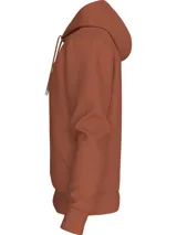 Buzo con capucha color ladrillo, con cordones ajustables, puños y bajo acanalados, bolsillo tipo canguro y logo Calvin Klein Jeans estampado en el pecho.