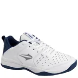 Championes deportivos Topper modelo Rod II, color blanco con detalles en azul marino. Presentan perforaciones en la puntera para mayor ventilación, cierre con cordones y suela de goma resistente.