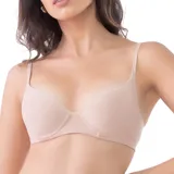 Soutien color beige de algodón con copas y aros, tirantes finos ajustables y detalle de la marca "Del Rio" en dorado en el lateral.