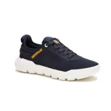 Championes Caterpillar modelo Hex Lite Vent, color azul marino con suela blanca y detalles en amarillo.