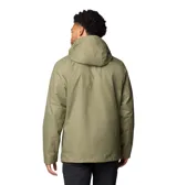 Campera 3 en 1 Columbia modelo Bugaboo III, color verde oliva. Cuenta con tecnología Omni-Tech impermeable y transpirable, capucha desmontable y ajustable, y sistema de intercambio con cremallera que permite usar la capa exterior y el forro polar interior por separado o juntos.
