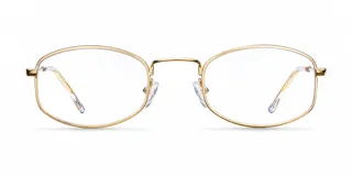 Lentes blueblocker con armazón rectangular de acero inoxidable en color dorado y cristales transparentes con protección contra luz azul y UV400.