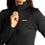 Campera polar Caterpillar de mujer, color negro, con cierre frontal y diseño cuadriculado.