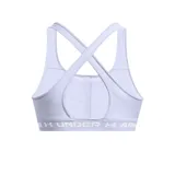 Top deportivo Under Armour de soporte medio, color negro, con diseño de espalda cruzada y banda elástica inferior con el logo de la marca estampado.