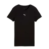 Remera Puma para mujer modelo Ess Centered Cat Logo Tee, color negro, con mangas cortas y cuello redondo. Presenta el logo de la marca estampado en color blanco en el centro del pecho.