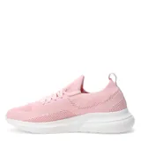 Championes deportivos de tejido de punto color rosado, con cordones al tono y suela blanca de goma.