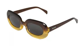 Lentes de sol Mr Boho modelo Palermo, con montura rectangular de acetato color marrón y amarillo degradado, y lentes grises.