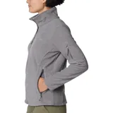 Campera de polar Columbia modelo Fast Trek II, color gris, con cierre frontal completo, cuello alto, bolsillos laterales con cierre y un bolsillo adicional con cierre en la manga izquierda. Cuenta con logo bordado en el pecho.
