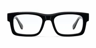 Lentes con armazón rectangular de color negro y diseño clásico con patillas de propionato de celulosa.