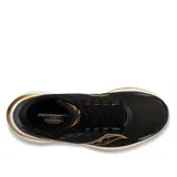 Championes de running Saucony Endorphin Speed 3, color negro con detalles dorados y suela blanca.