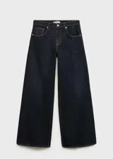 Pantalón de jean azul oscuro, de corte wideleg y tiro bajo.