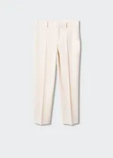 Pantalon de vestir de corte recto y tiro medio, confeccionado en tejido fluido. Presenta trabillas en la cintura, dos bolsillos laterales y dos bolsillos de ribete en la parte posterior.