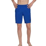 Short de baño azul con cintura elástica y logo Adidas estampado en la pierna.