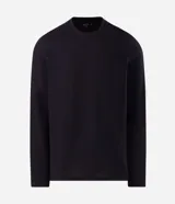 Remera de manga larga texturizada color negro, con cuello redondo y diseño clásico, confeccionada en mezcla de algodón y poliéster.