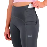 Calza larga de tiro alto New Balance Impact Run, color gris oscuro con paneles de tela más oscura en la parte inferior de las piernas.