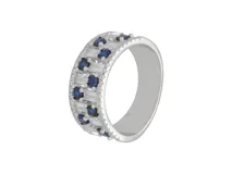 Anillo de plata 925 con circonias blancas en baguette y azules redondas.