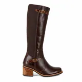 Bota de caña alta negra, realizada en napa Milano con pantorrilla de lycra italiana y detalles en crocco al tono.