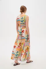 Pantalón holgado de viscosa con estampado colorido de temática veraniega y costera.