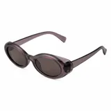 Lentes de sol con armazón ovalado de acetato traslúcido en tono gris oscuro y lentes oscuros.