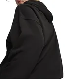 Buzo negro con capucha y cordones ajustables, de corte holgado y manga larga. Presenta un bolsillo tipo canguro y el logo de Puma estampado en el pecho.