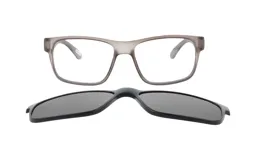 Anteojos de sol MDQ Qiantang con marco gris mate y clip-on polarizado negro.