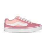 Zapatillas Vans Caldrone color rosa con detalles en blanco. Confeccionadas en lona y gamuza, con cierre de cordones, cuello y lengüeta acolchados, plantilla acolchada y suela de goma tipo gofre.