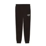 Pantalon de jogging Puma color negro, con cintura elástica y puños acanalados en los tobillos. Presenta un logo gráfico de la marca en la parte superior del muslo izquierdo.
