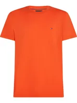 Remera naranja de algodón con cuello redondo y logo de Tommy Hilfiger bordado en el pecho.