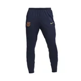 Pantalón deportivo Nike del Barcelona F.C., modelo Strike, color azul marino con el logo de Nike y el escudo del club bordados en tono dorado.
