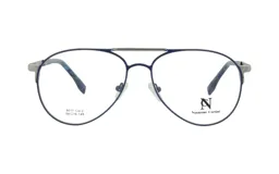 Anteojos de receta Nazareno Corsini modelo 6011, con armazón de metal estilo aviador en color azul y detalles plateados en el puente superior y patillas.