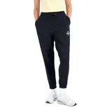 Pantalón de jogging negro de felpa francesa, con cintura alta, corte holgado, bolsillos laterales y logo de la marca estampado en blanco.