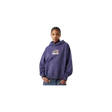 Hoodie oversized azul marino con capucha, bolsillo tipo canguro y gran estampado en la espalda de un ave estilizada en tono beige y la inscripción "EME/CPH" en color blanco.