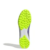 Championes de fútbol 5 Adidas F50 League TF, unisex, color púrpura con detalles en blanco y amarillo limón.