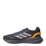 Championes Adidas Runfalcon 5 para hombre, de color gris con detalles plateados en las tres bandas laterales y acentos en naranja en el talón y la lengüeta. Cuentan con capellada de malla transpirable, amortiguación Cloudfoam y suela de alta resistencia.
