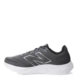Championes New Balance 680 para running, color gris con detalles en negro, blanco y verde. Confeccionados en tejido knit sin costuras y mediasuela Fresh Foam.
