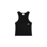 Musculosa Eme Studios de corte halter, color negro con tejido acanalado y pequeño logo estampado en el pecho.