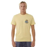 Remera amarilla de manga corta con estampado en el pecho del logo de Rip Curl con un sol y olas. Corte clásico.