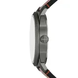 Reloj Fossil Neutra para hombre, con caja de acero color gris plomo de 42mm y correa de cuero marrón de 22mm. Esfera gris texturizada con efecto sunray, cristal mineral y movimiento de cuarzo de tres agujas con fecha. Resistente al agua hasta 5 ATM.