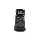 Bota de cuero negra con cordones bicolores, cuello acolchado y suela de goma dentada de alta tracción. Presenta el logo de la marca en el lateral y en la lengüeta.