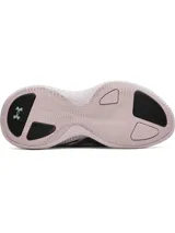 Championes deportivos Under Armour modelo Echo, con diseño moderno en tonos blanco y rosado. Presentan tecnología de amortiguación UA HOVR para mayor retorno de energía, parte superior de malla translúcida transpirable, sistema de cordones elásticos asimétricos y suela de goma para tracción.