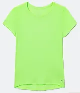 Remera deportiva de manga corta color verde neón, con cuello redondo y corte básico.