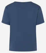 Blusa básica de cuello redondo y manga corta con detalle de dobladillo, confeccionada en tejido de viscosa con elastano.